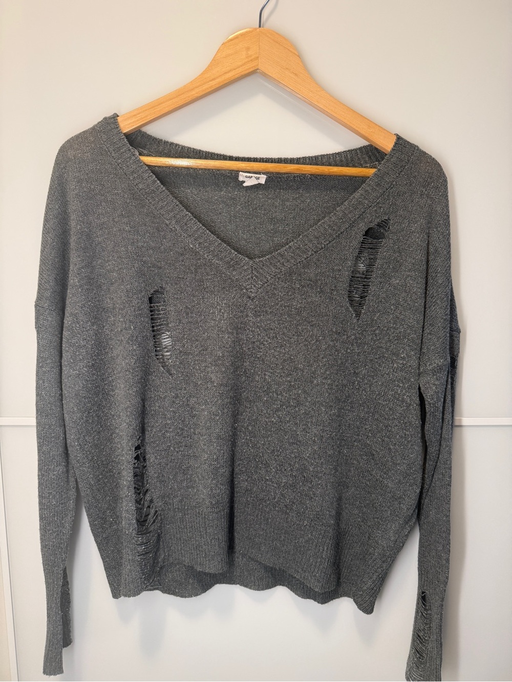 CLEARANCE 4/$15💸 Garage Gray V-Neck Distressed Women's Sweater